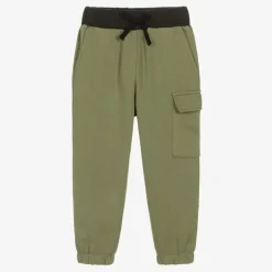 Boys Green Cotton Jersey Joggers