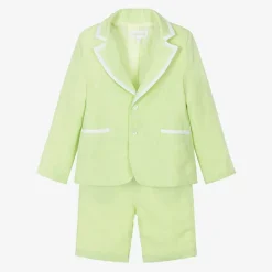 Boys Green Linen Shorts Suit