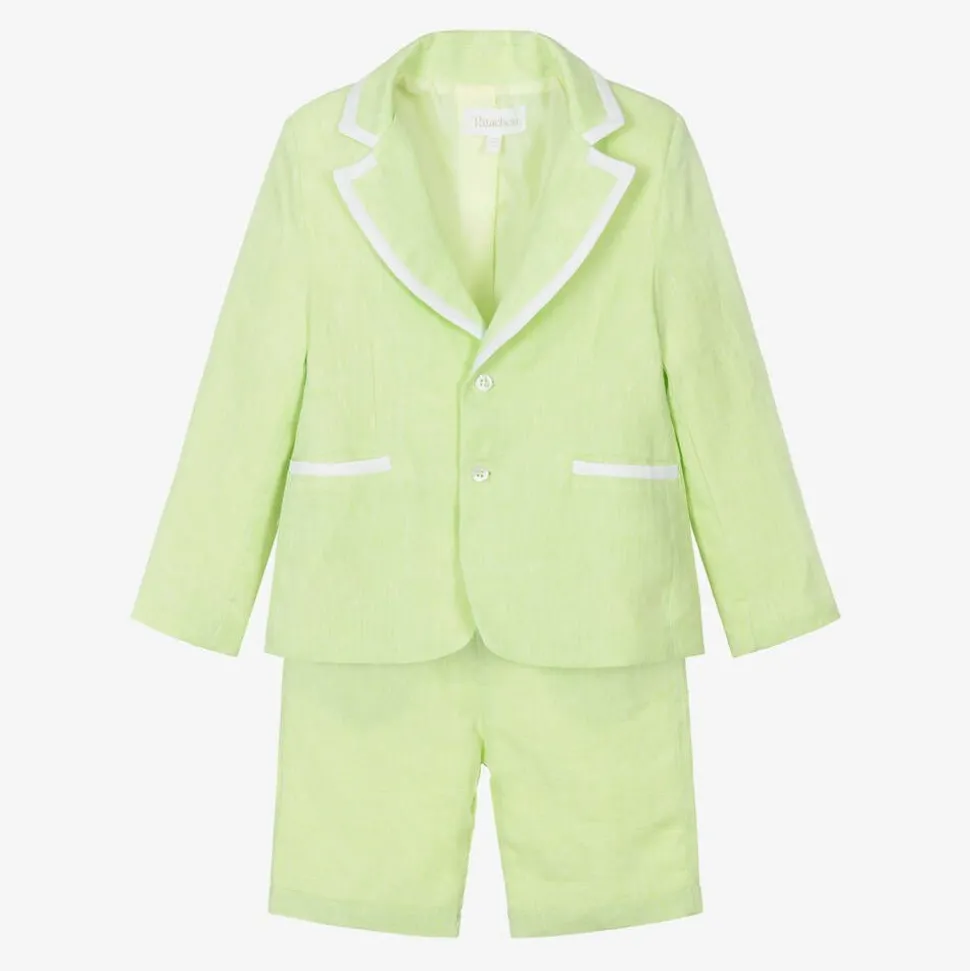 Boys Green Linen Shorts Suit