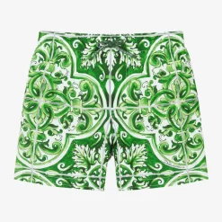 Boys Green Majolica Print Swim Shorts