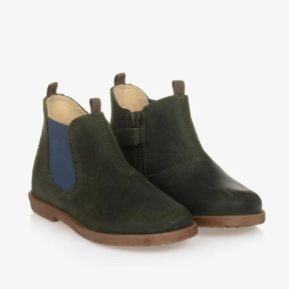 Boys Green Suede Leather Boots