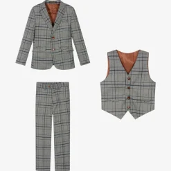 Boys Grey & Blue Check Suit