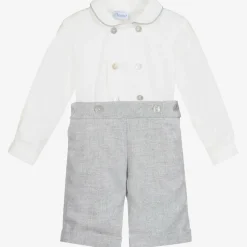 Boys Grey & White Cotton Buster Suit
