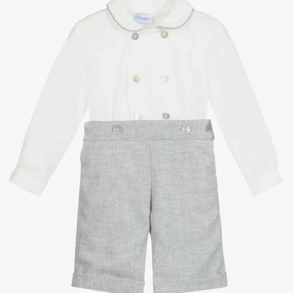 Boys Grey & White Cotton Buster Suit