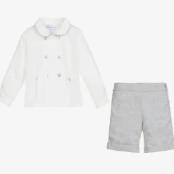 Boys Grey & White Cotton Buster Suit