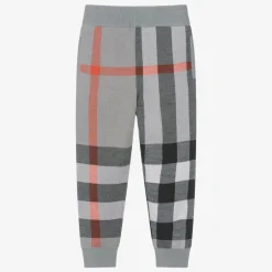 Boys Grey Checked Wool Joggers
