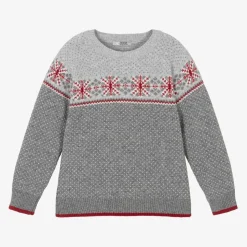 Boys Grey Cotton & Wool Knit Jumper