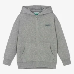 Boys Grey Cotton Zip-Up Hoodie