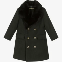 Boys Grey Faux Fur Trim Coat