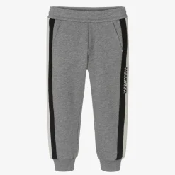 Boys Grey Logo Tape Cotton Joggers