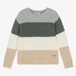 Boys Grey Striped Wool Sweater