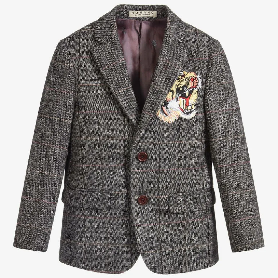 Boys Grey Tweed Tiger Blazer