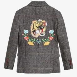 Boys Grey Tweed Tiger Blazer