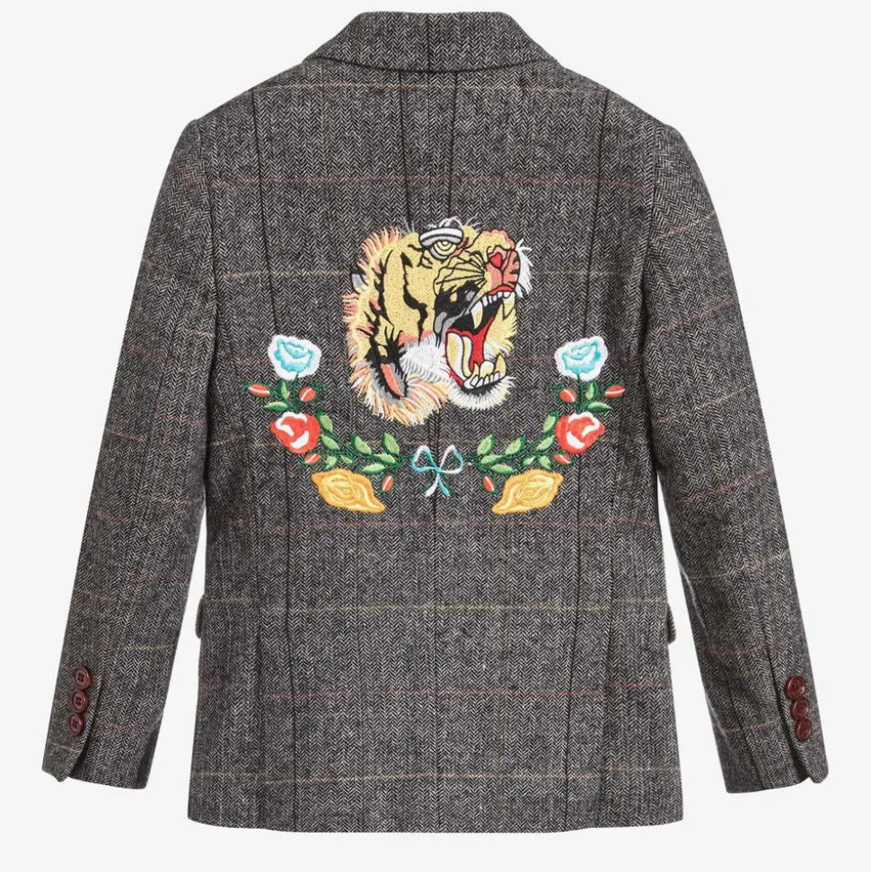 Boys Grey Tweed Tiger Blazer