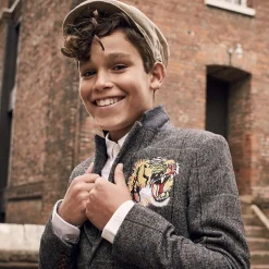 Boys Grey Tweed Tiger Blazer