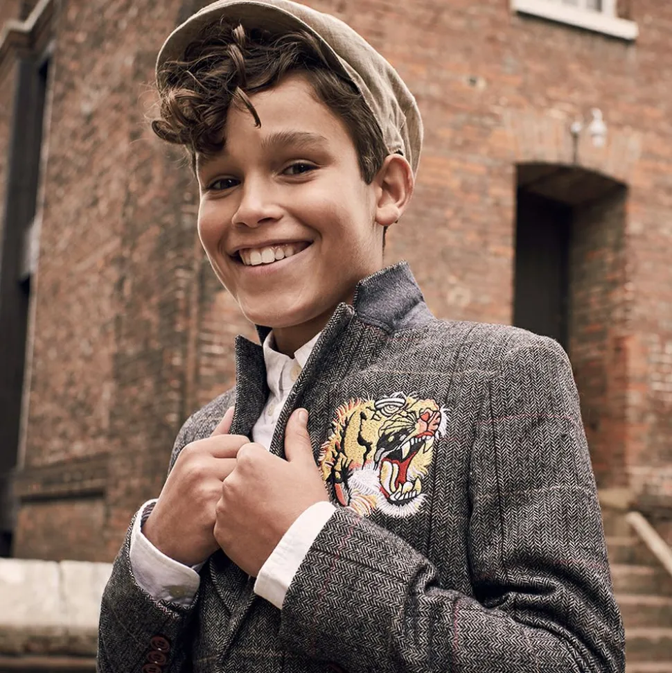Boys Grey Tweed Tiger Blazer