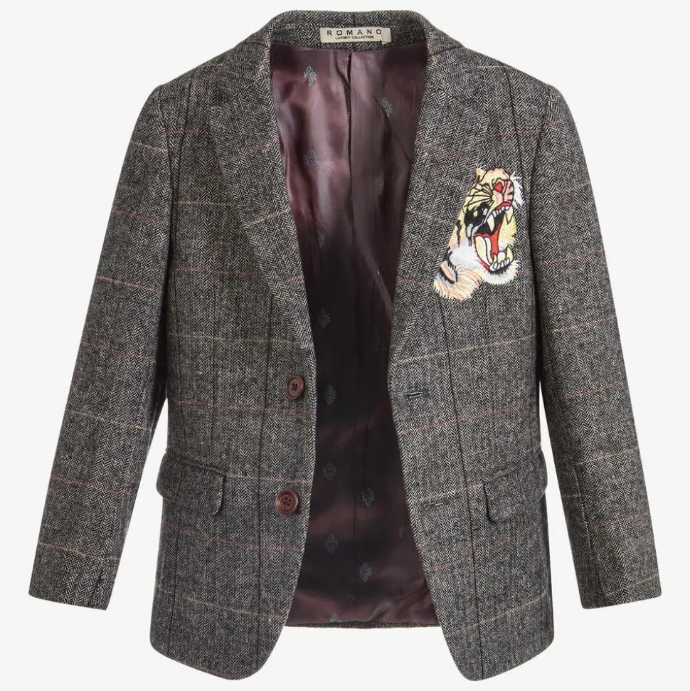 Boys Grey Tweed Tiger Blazer