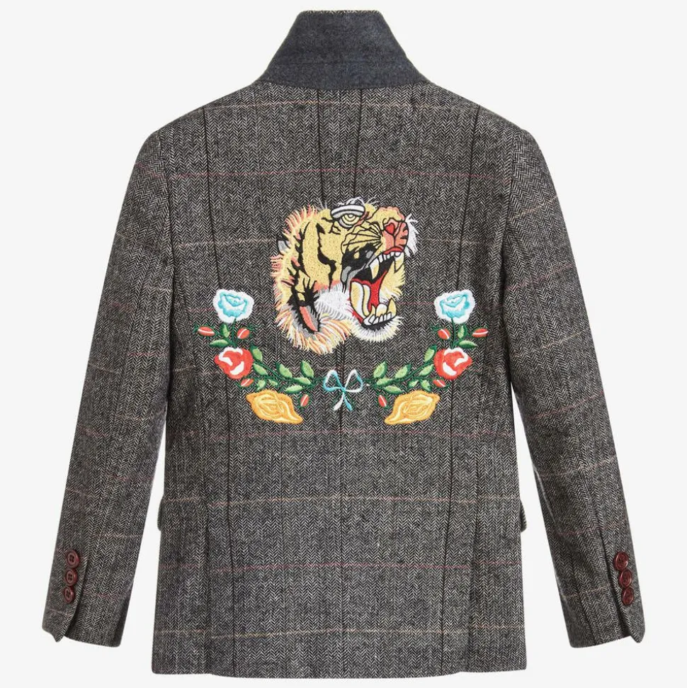 Boys Grey Tweed Tiger Blazer
