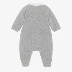 Boys Grey Velour Babygrow