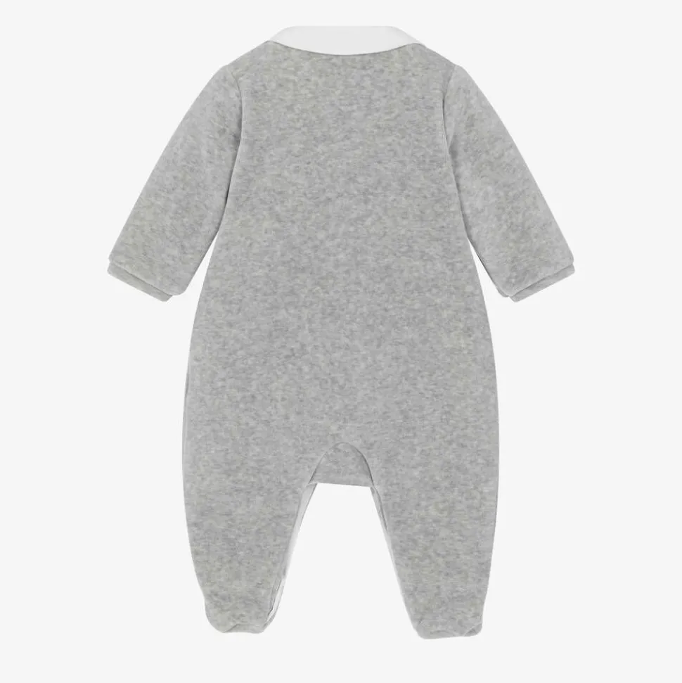 Boys Grey Velour Babygrow