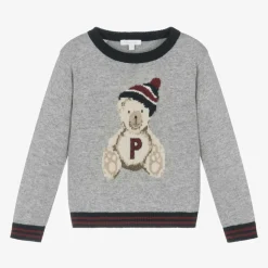 Boys Grey Wool & Cashmere Teddy Sweater