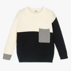 Boys Ivory & Blue Cotton Knit Sweater