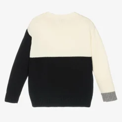 Boys Ivory & Blue Cotton Knit Sweater