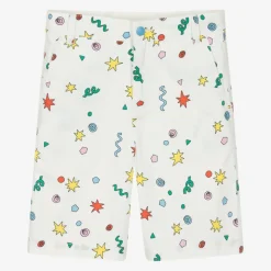 Boys Ivory Cotton Printed Shorts