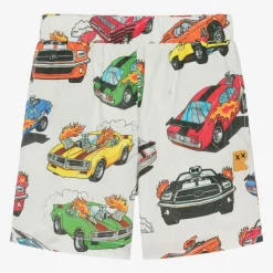 Boys Ivory Cotton Race Car Shorts