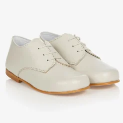 Boys Ivory Lace-Up Leather Shoes