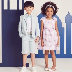 Boys Light Blue Stripe Cotton Shorts Suit