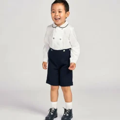 Boys Navy Blue & White Cotton Buster Suit