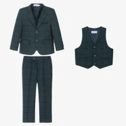 Boys Navy Blue Check Suit
