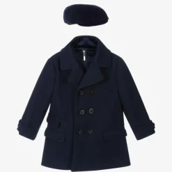 Boys Navy Blue Coat & Hat Set