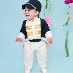Boys Navy Blue Cotton & Satin Suit