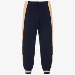 Boys Navy Blue Cotton Web Joggers