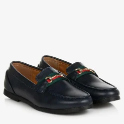 Boys Navy Blue Horsebit Loafers