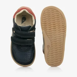 Boys Navy Blue Leather Trainers