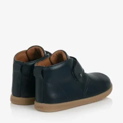 Boys Navy Blue Leather Velcro Boots