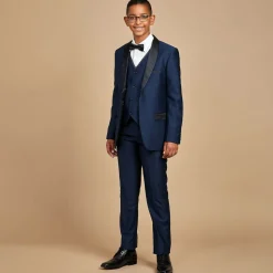 Boys Navy Blue Satin Suit