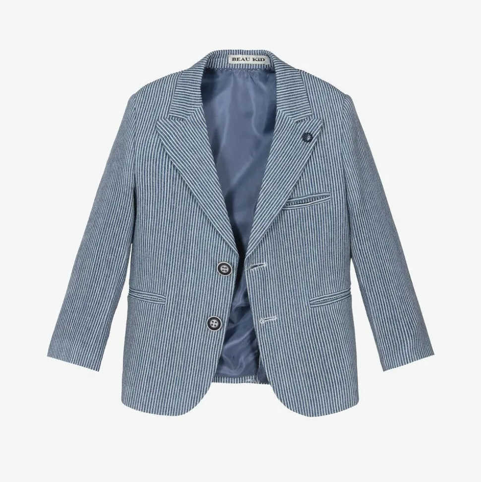 Boys Navy Blue Stripe Cotton Shorts Suit