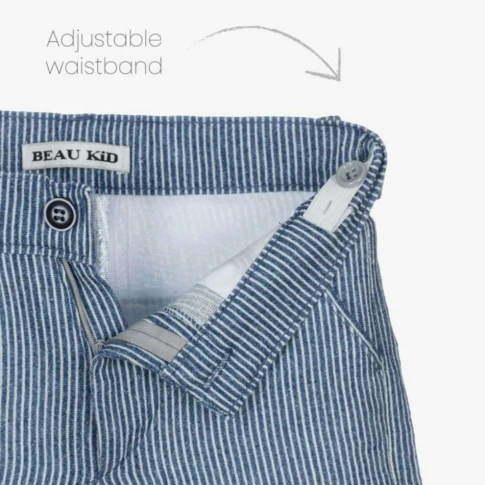 Boys Navy Blue Stripe Cotton Shorts Suit