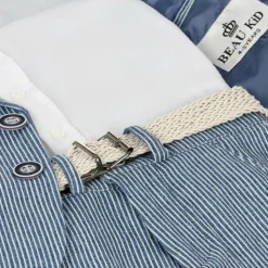 Boys Navy Blue Stripe Cotton Shorts Suit