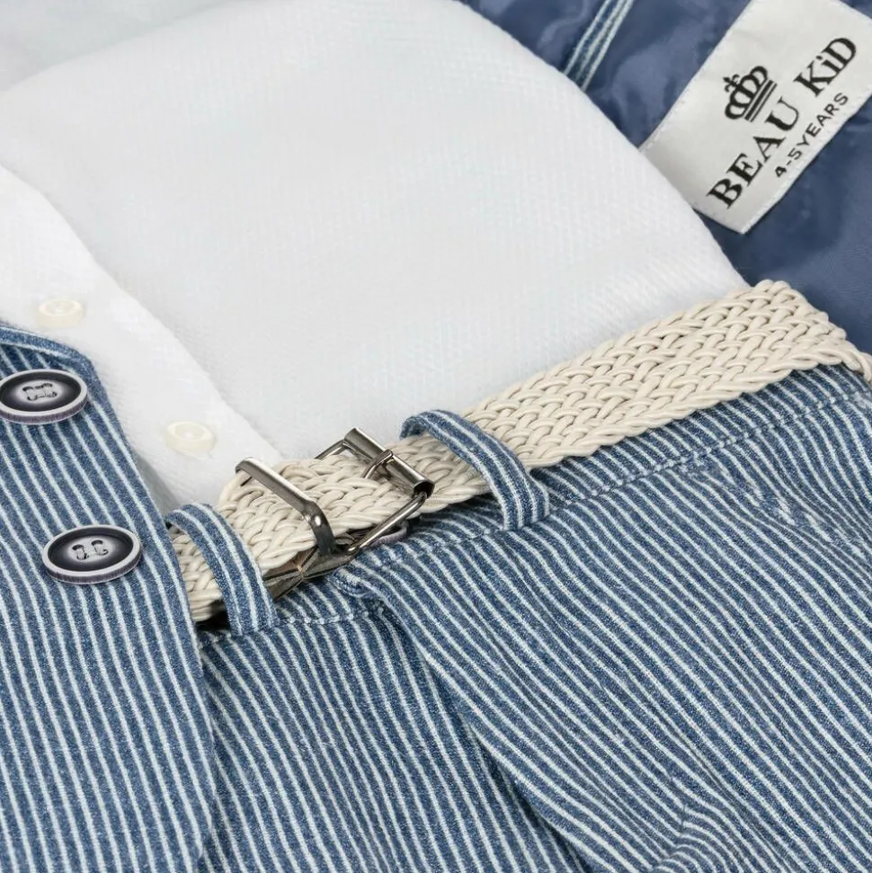 Boys Navy Blue Stripe Cotton Shorts Suit