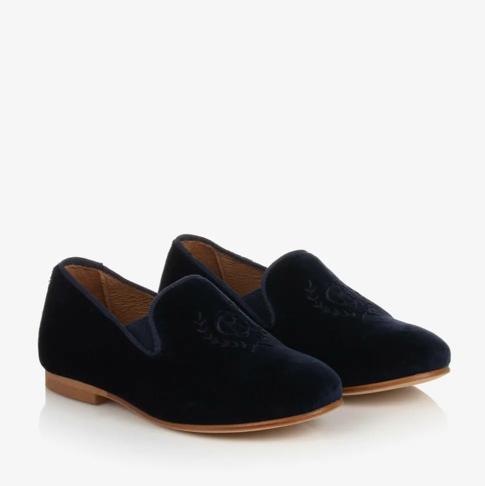 Boys Navy Blue Velvet Loafers