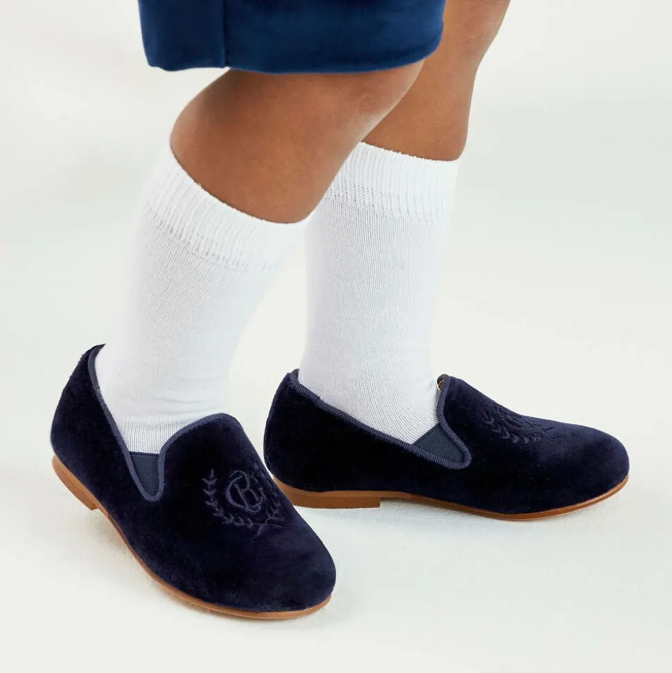 Boys Navy Blue Velvet Loafers