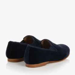 Boys Navy Blue Velvet Loafers