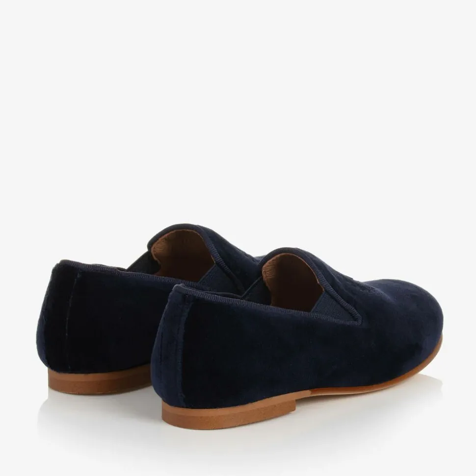 Boys Navy Blue Velvet Loafers