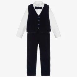 Boys Navy Blue Velvet Waistcoat Suit