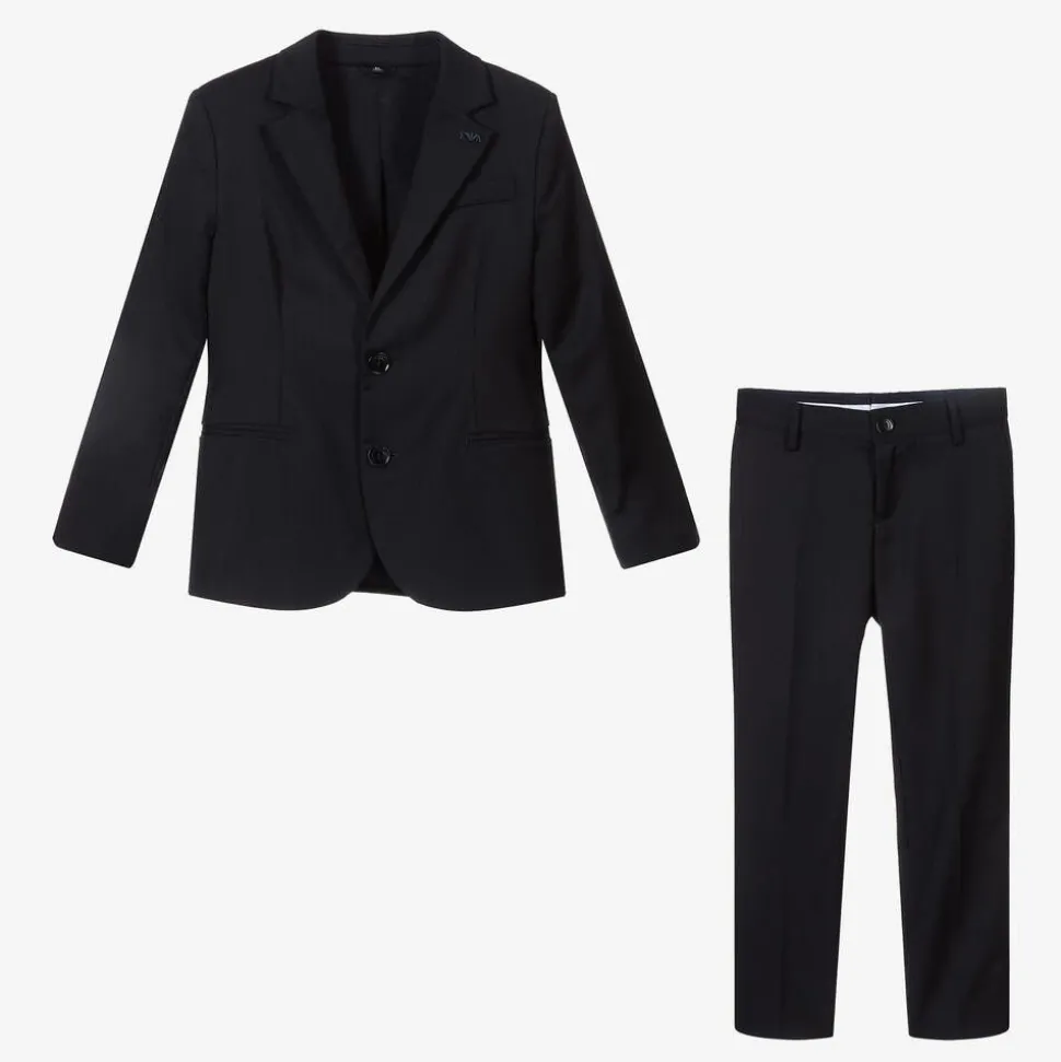 Boys Navy Blue Wool Single-Breasted Suit